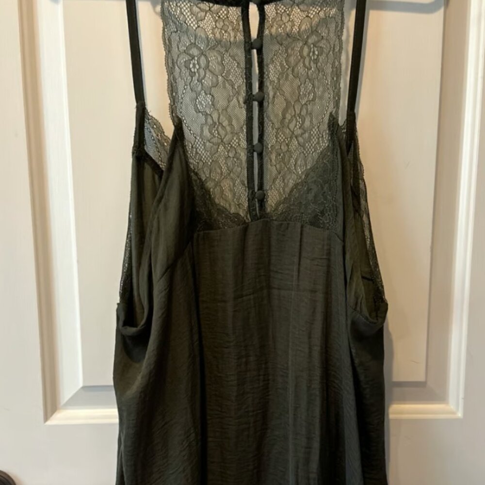 Torrid Olive Green Lace Trim Racerback Cami Top Button Back Satin‎ Plus Size 3 - Picture 4 of 6